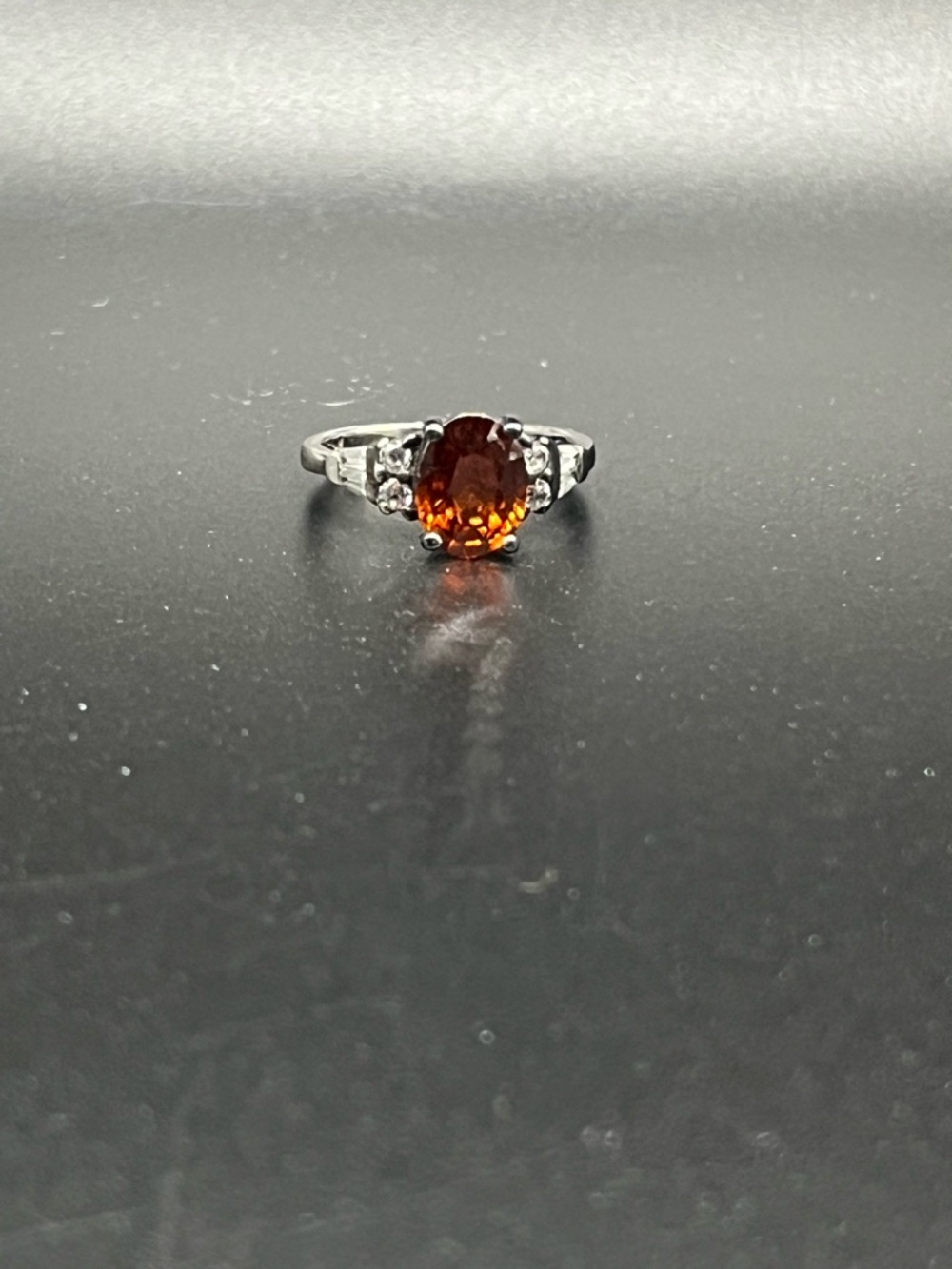 9.25 Sterling Silver Ring with Oval Amber Gemstone and Accent Stones